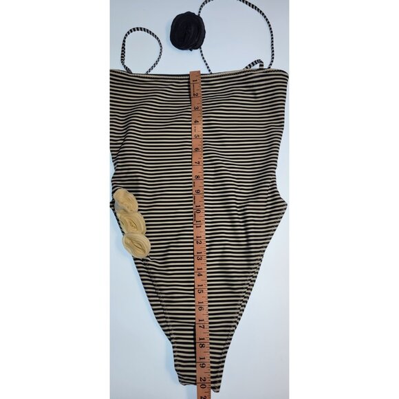 SAME LOS ANGELES One Piece Swimsuit Womens Stripped Sz Medium Flower Beige Blue - Picture 6 of 9